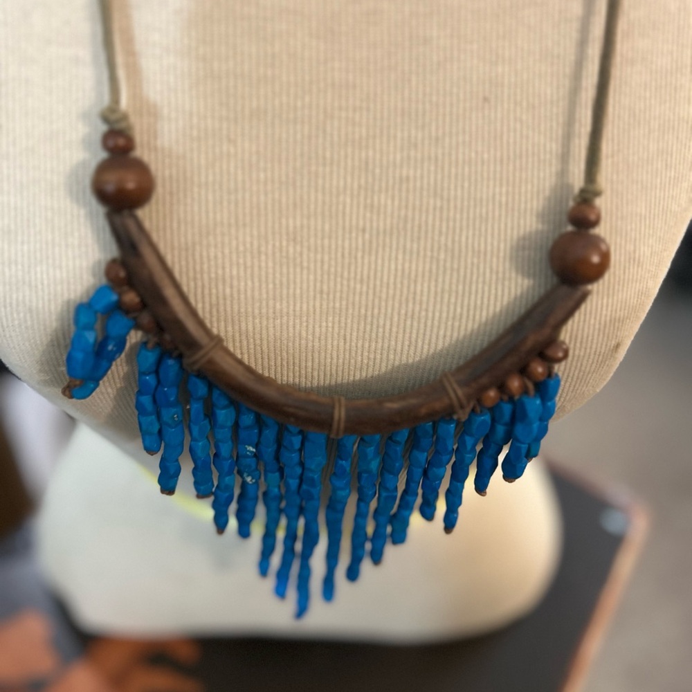 Statement Adjustable Blue And Brown Beaded Neckla… - image 4